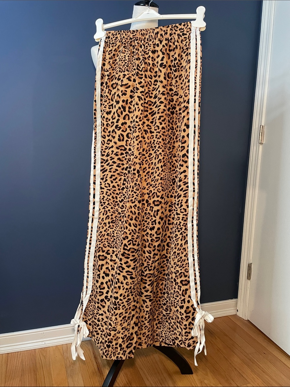 Leopard Track Pants with tie details